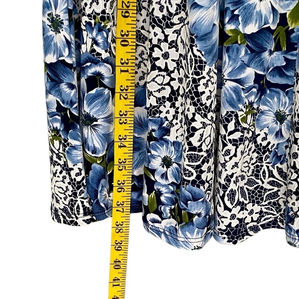 PERCEPTIONS Petite Dress Sleeveless Puff Print Lace Floral Blue White Wo… - Picture 9 of 14
